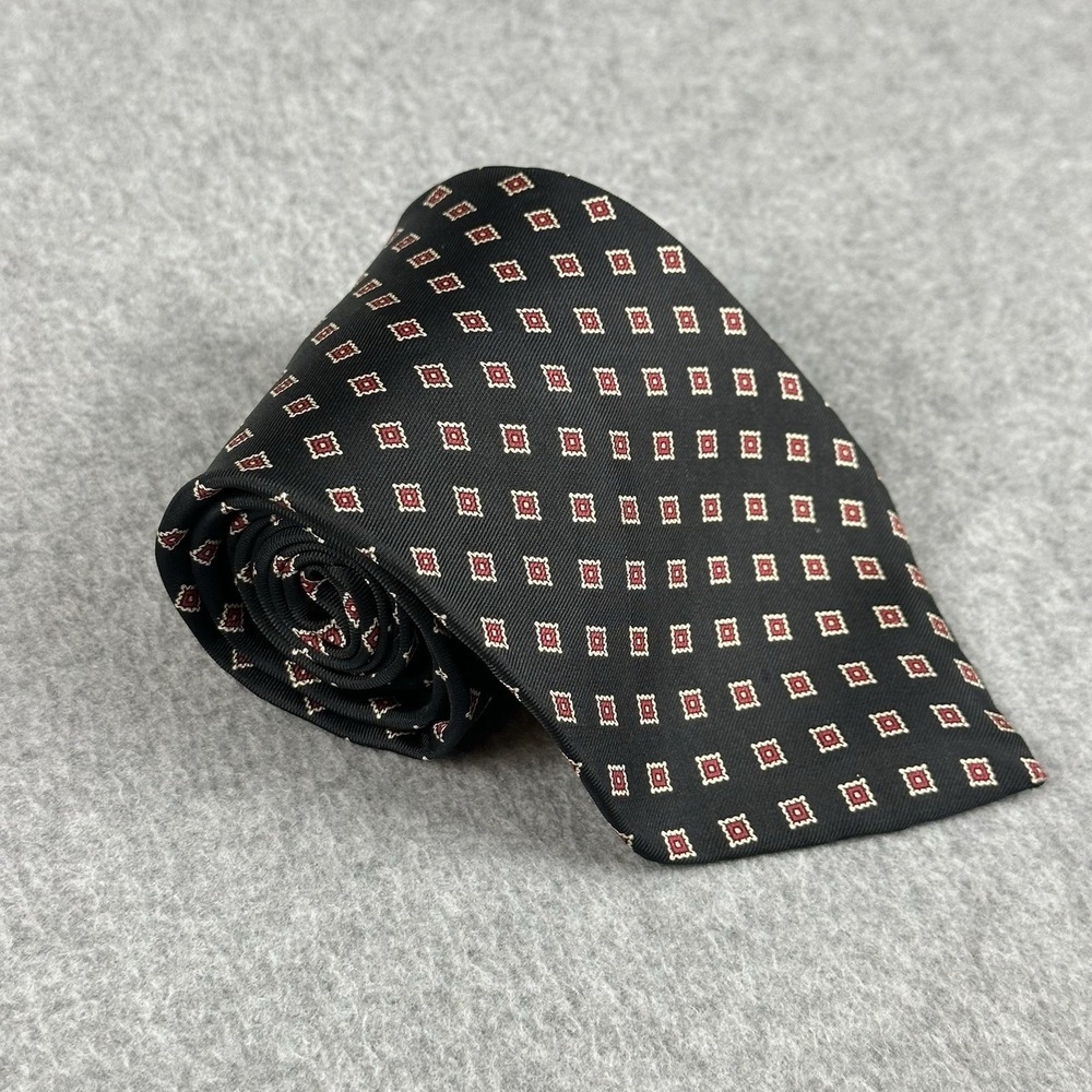 Vintage Oscar de la Renta Couture Silk Tie USA Black Red Geometric 58x3.75"